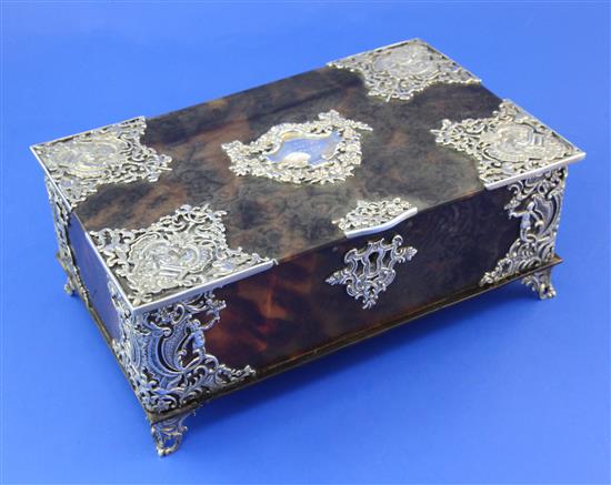 A late Victorian silver mounted tortoiseshell casket by George Fox, approx. 8.5in.